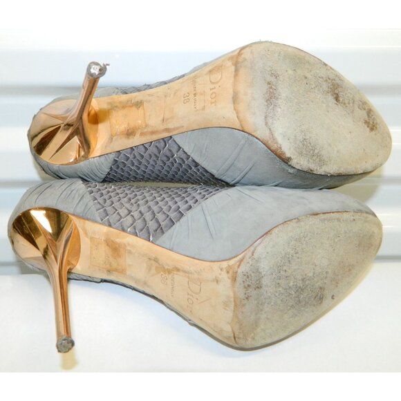 Christian Dior Gray Snakeskin & Suede Stiletto Heels Gold Heel & Snake Size 38 - Picture 15 of 16